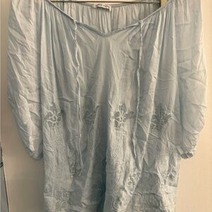 Tempo Paris Light Blue Embroidered Peasant Tunic